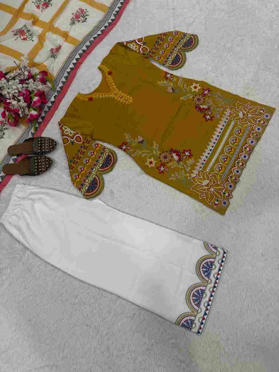 Party wear embroidered top palazzo dupatta set