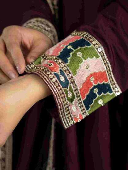 Elegant fully stitched Anarkali suit for women with embroidered dupatta and pant