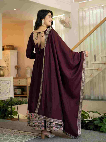 Fully stitched designer Anarkali suit with matching pant and dupatta for women