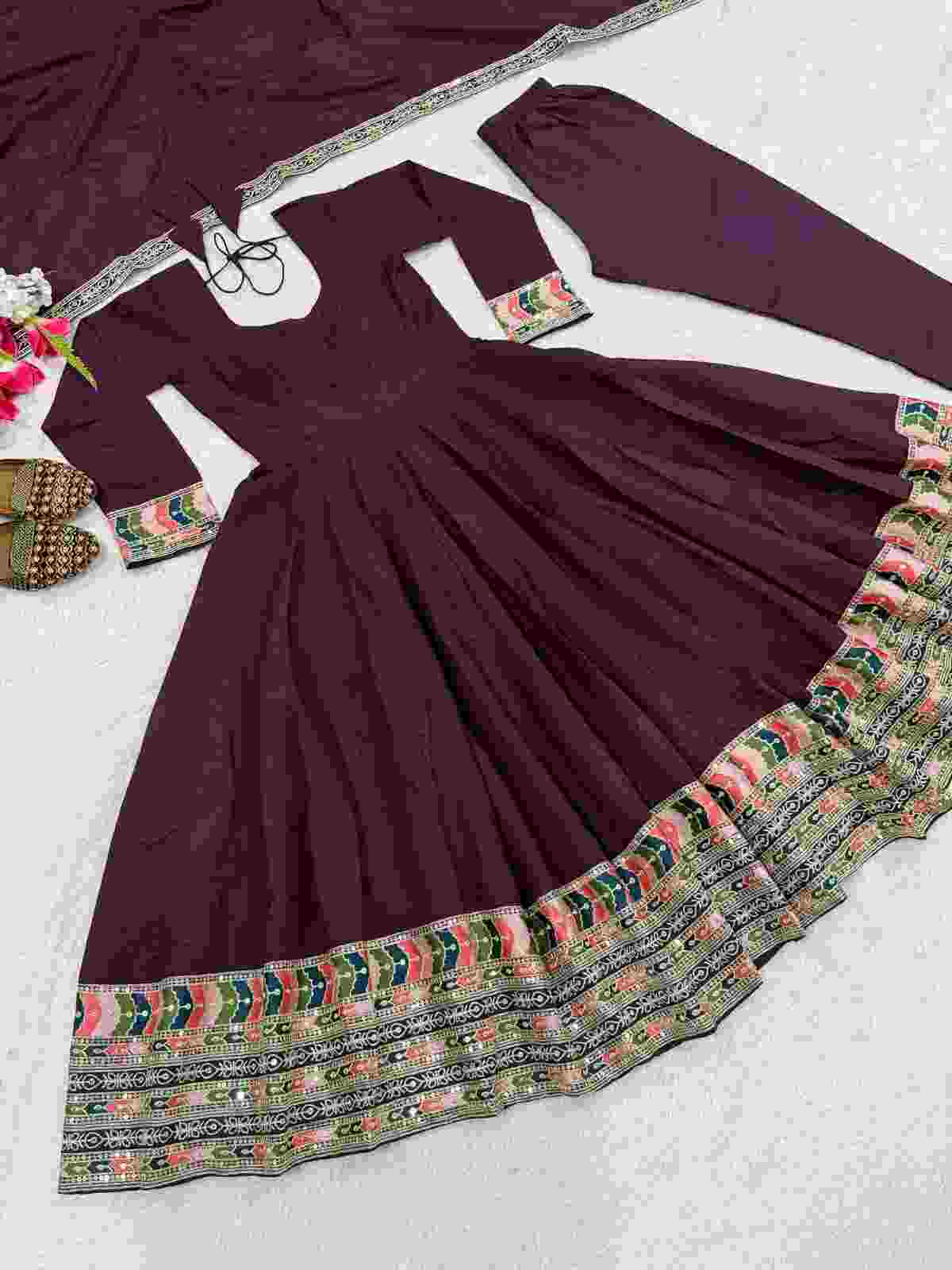 Designer Anarkali suit for women with heavy Roman silk, sequins and embroidery work