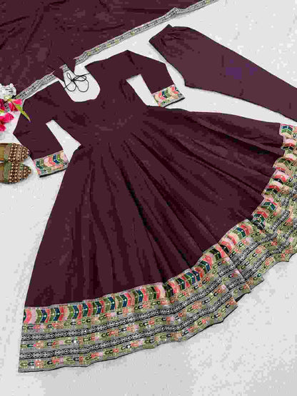 Designer Anarkali suit for women with heavy Roman silk, sequins and embroidery work