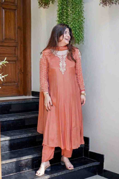 Glass Tissue Top Pant Dupatta and Shimmering Bracelet Set