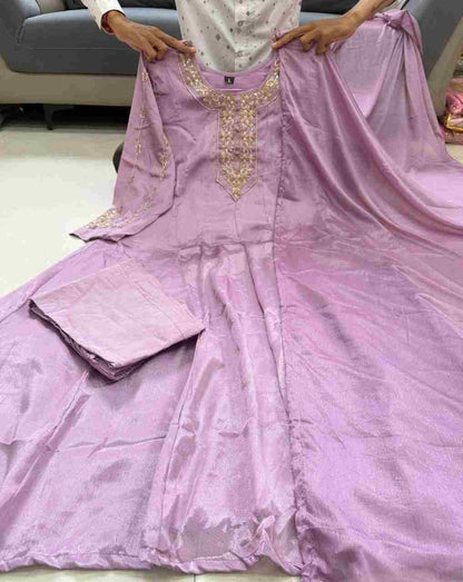 Pure Glass Tissue Ethnic Set with Hand Work Neck and Full Sleeves