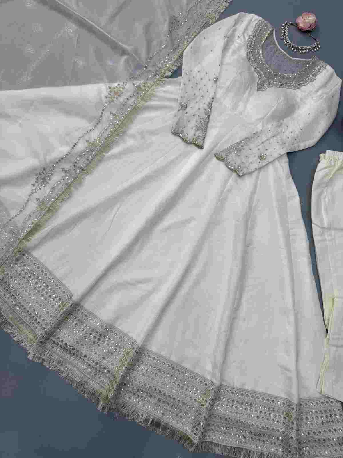 Vichitra Anarkali Three Piece Set with Organza Dupatta