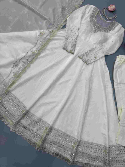 Vichitra Anarkali Three Piece Set with Organza Dupatta