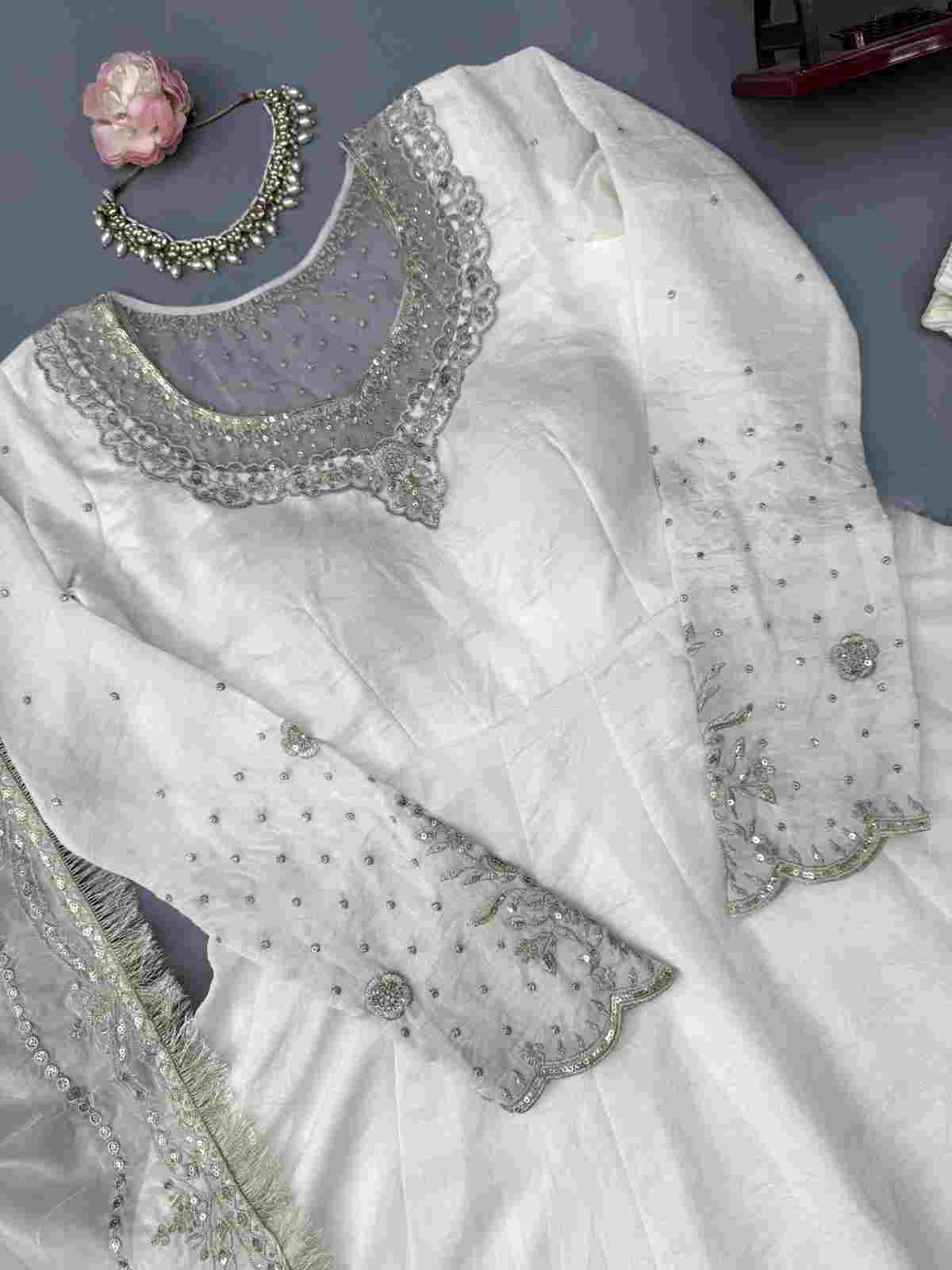 Women's Anarkali Three Piece Set with Front and Back Sequence Work