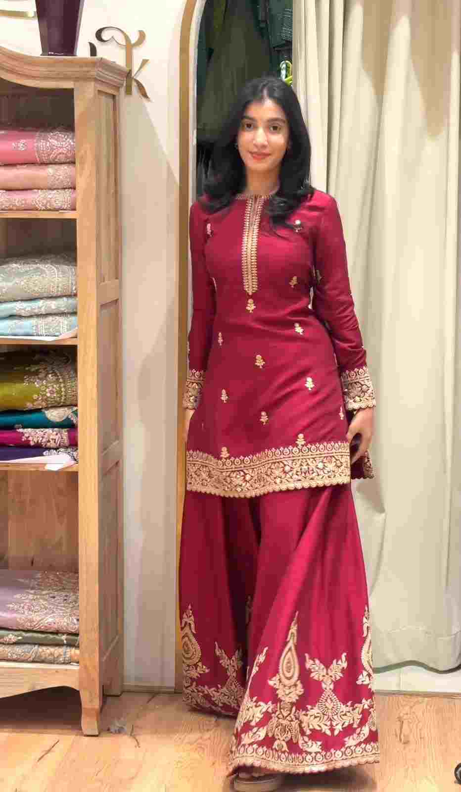 Women’s sequin and thread work crepe silk suit set