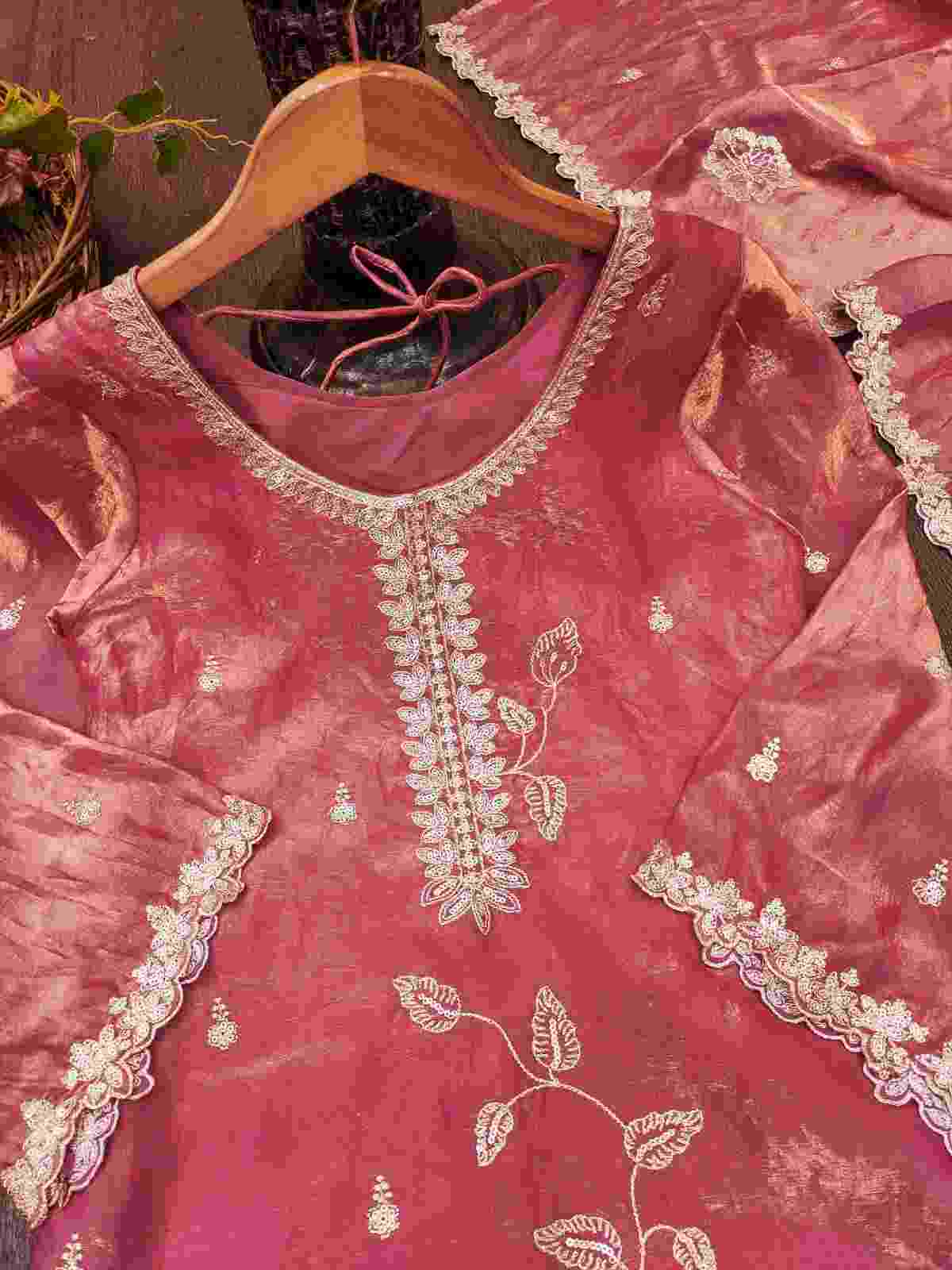 Designer Fendy Silk Sharara Suit with Embroidery