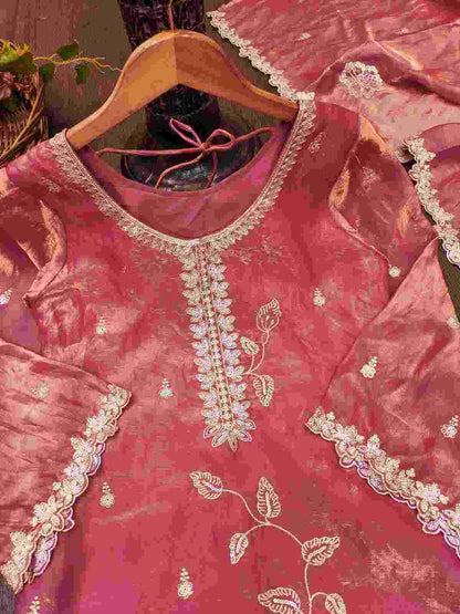 Designer Fendy Silk Sharara Suit with Embroidery