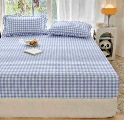 King size cotton elastic fitted bedsheet with frill pillow covers