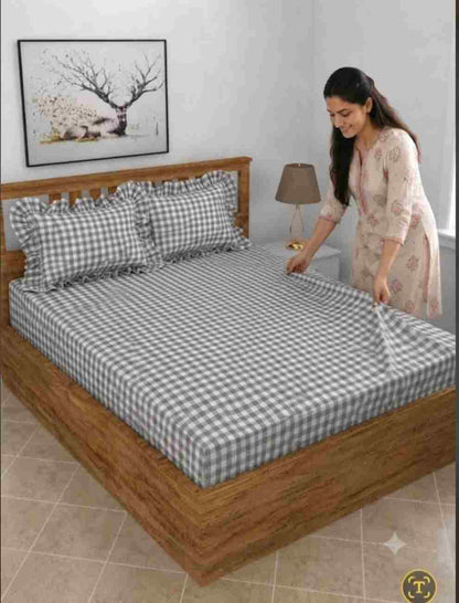 Frill pillow covers with premium cotton fitted bedsheet