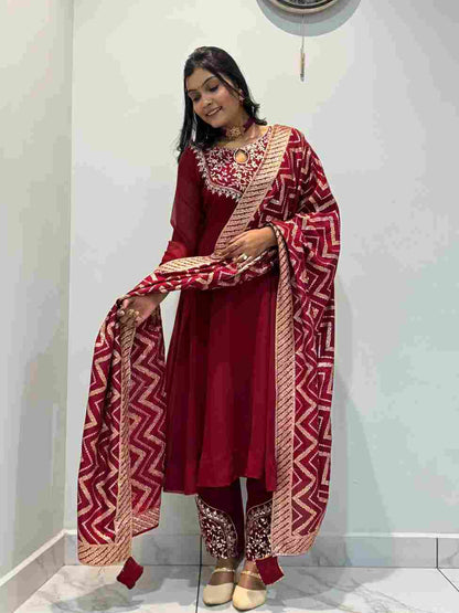 Designer Anarkali gown pant set with embroidered detailing
