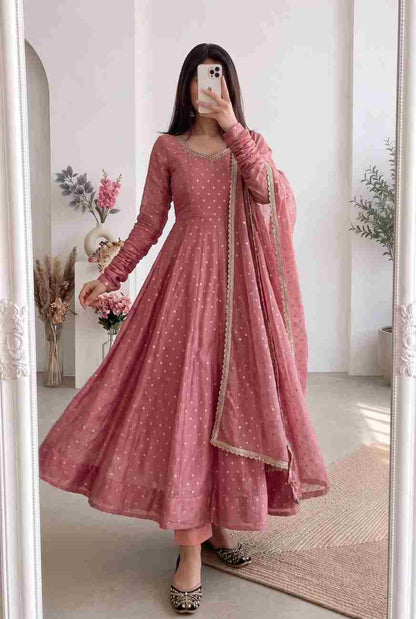 Designer party wear gown in heavy moss butti silk with pearl and real mirror hand work, full stitched, code TSHD 736