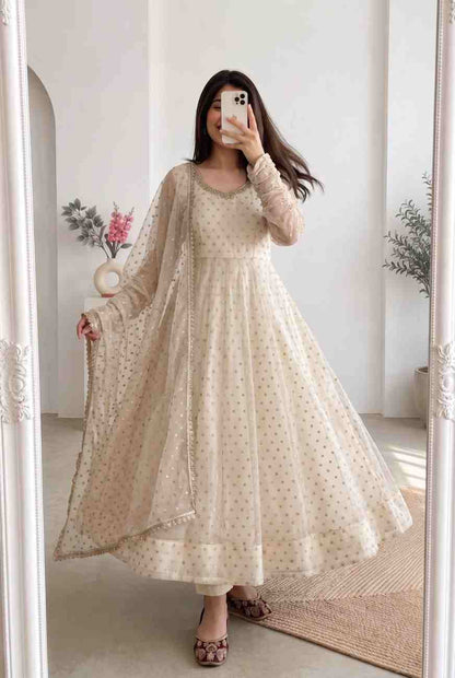 Heavy moss butti silk dupatta with pearl and real mirror hand work, 2.20 metre length