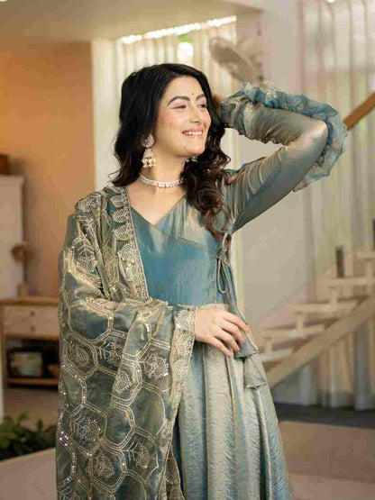 Fandy Silk Anarkali suit with 5mm sequin embroidery