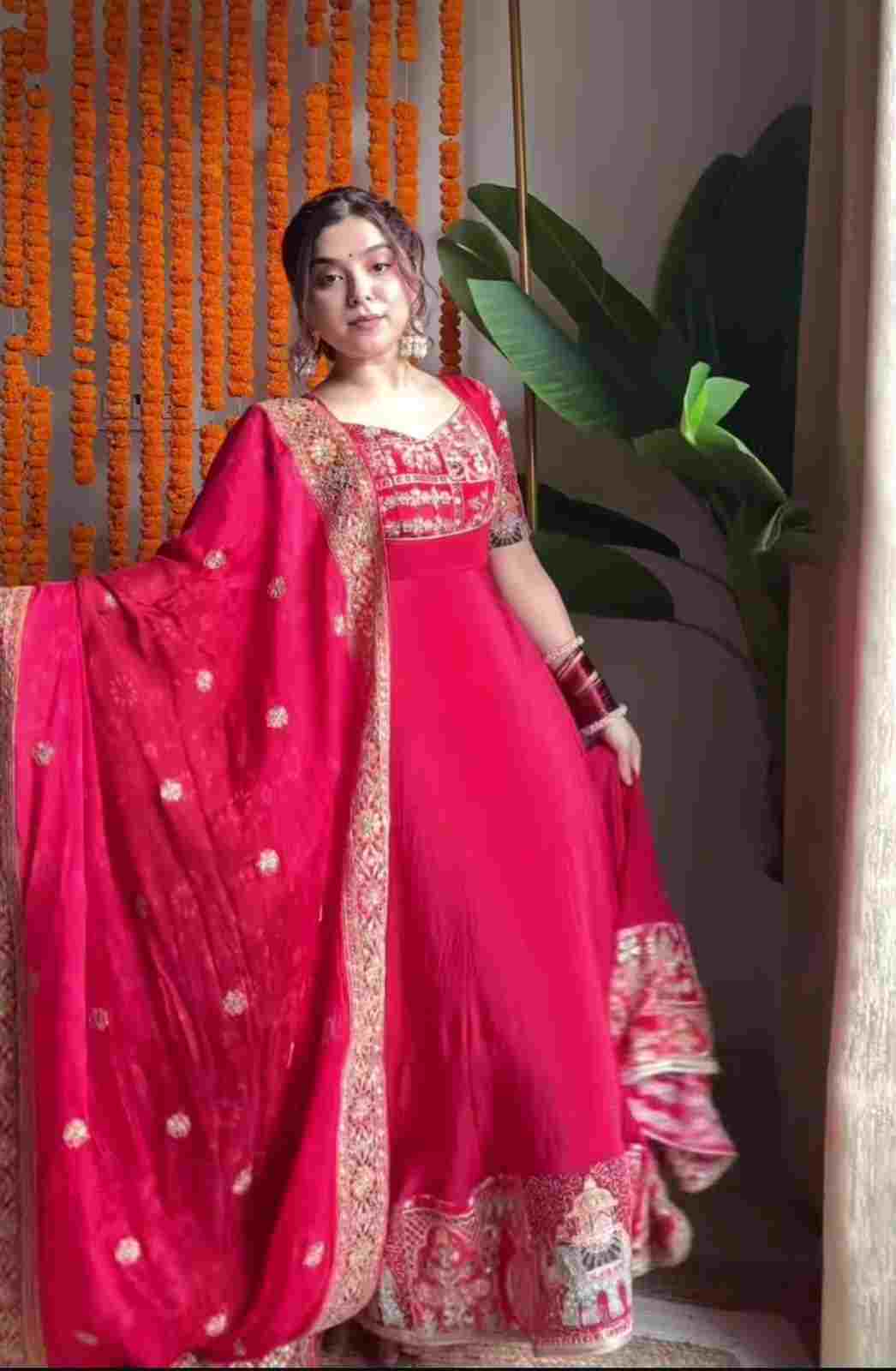 Front View of Designer Anarkali Suit with 4 Meter Flair and Elegant Embroidery
