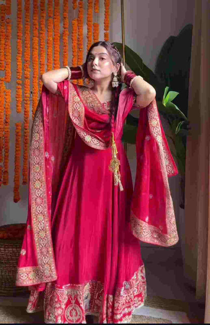 Designer Crepe Silk Anarkali Suit with Heavy Embroidery and 5mm Sequin Work