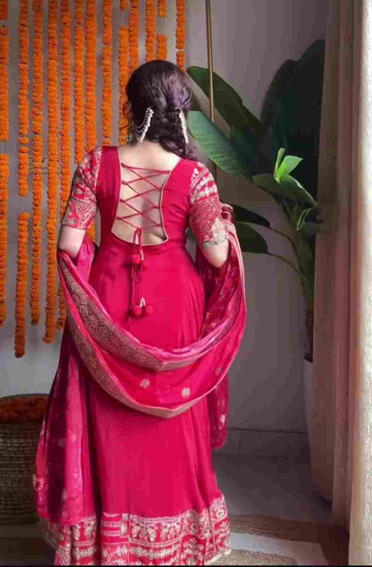 Back View of Heavy Crepe Silk Anarkali Dress with Traditional Embroidery