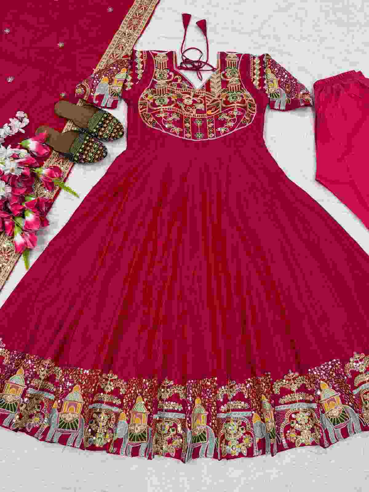Three Piece Designer Anarkali Suit Set with Embroidered Kurta Pant and Dupatta