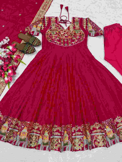 Three Piece Designer Anarkali Suit Set with Embroidered Kurta Pant and Dupatta