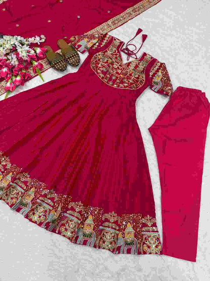 Natural Crepe Silk Anarkali Suit Dupatta with Sequin and Embroidery Work