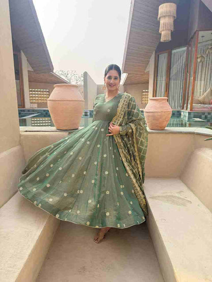 Matching Micro Cotton Pants for Designer Moss Fendy Anarkali Suit