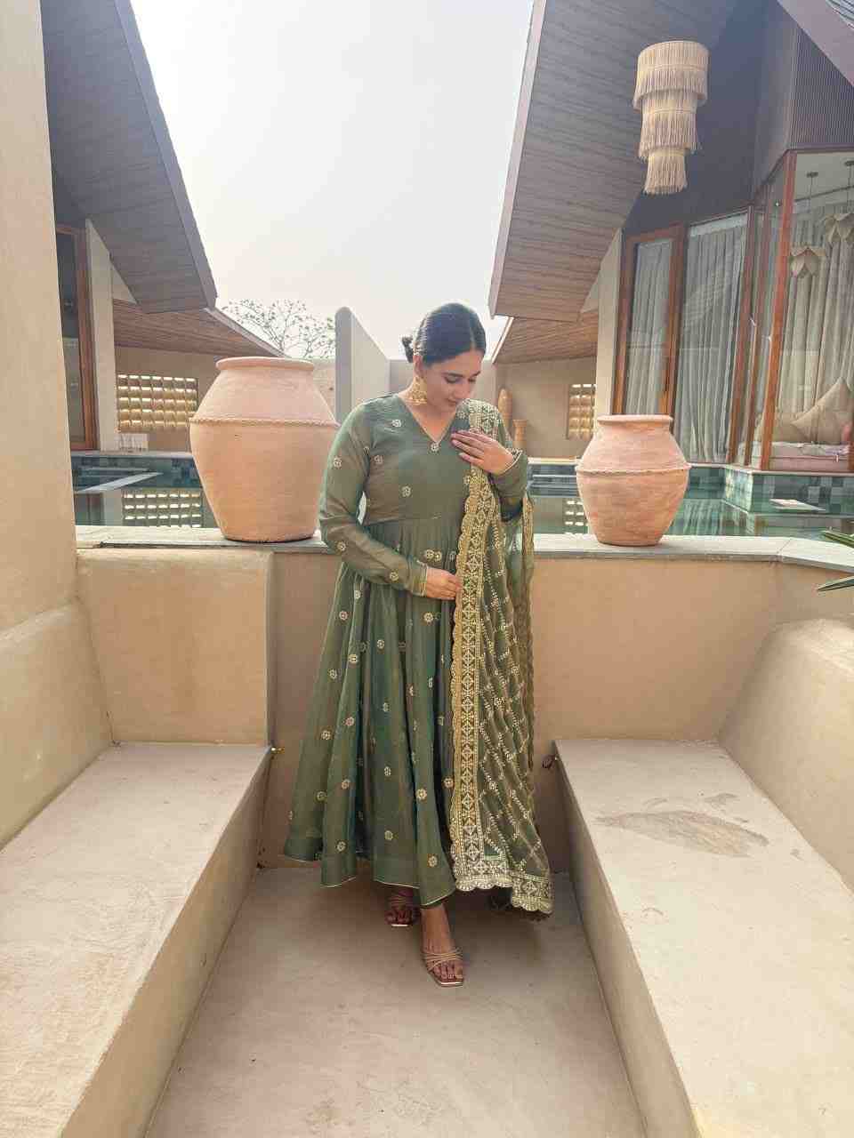 Close-Up of 5mm Sequin and Embroidery Work on Anarkali Suit