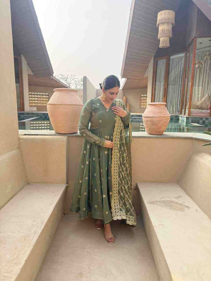 Close-Up of 5mm Sequin and Embroidery Work on Anarkali Suit