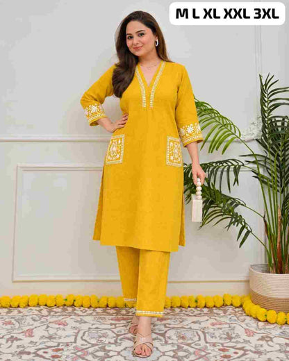 Stylish ladies cotton kurta pant set for office wear