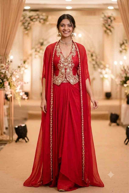 Women's festive wear shrug and sharara set with embroidery