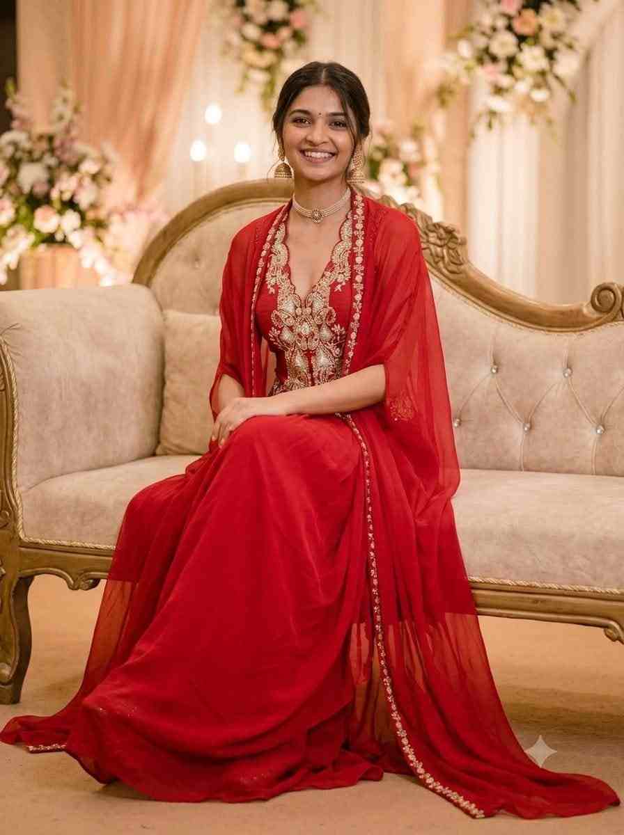 Trendy three-piece ethnic set with Chinon fabric
