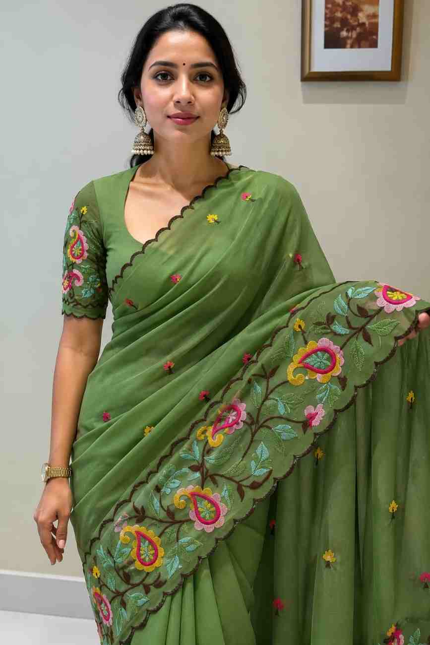 Women's elegant party wear saree with designer work