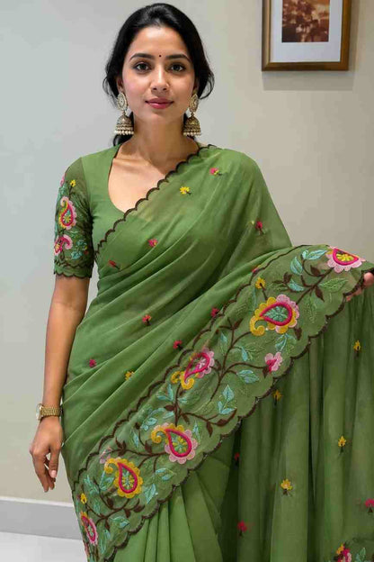 Women's elegant party wear saree with designer work