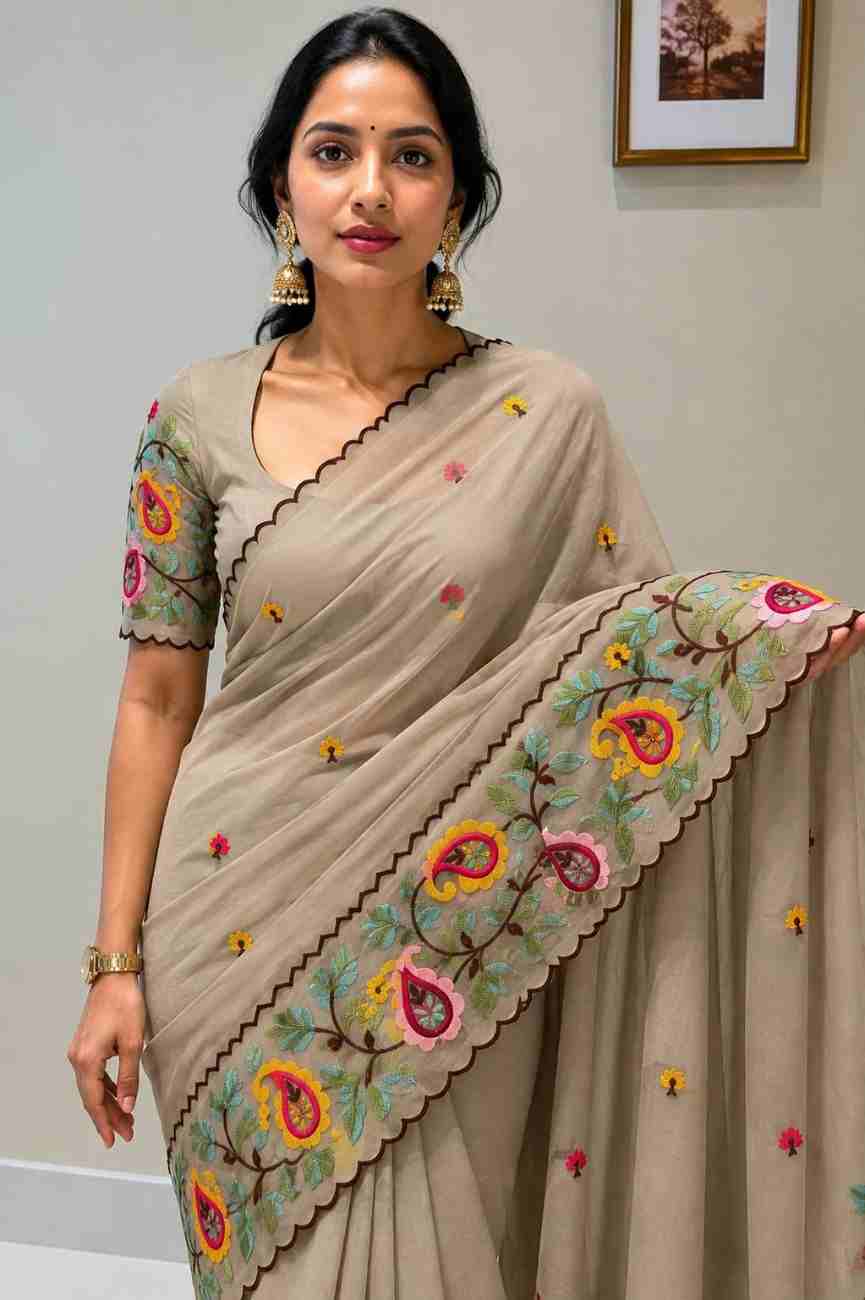 Star fabric traditional saree with embroidered blouse