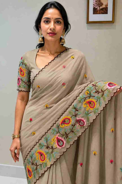 Star fabric traditional saree with embroidered blouse
