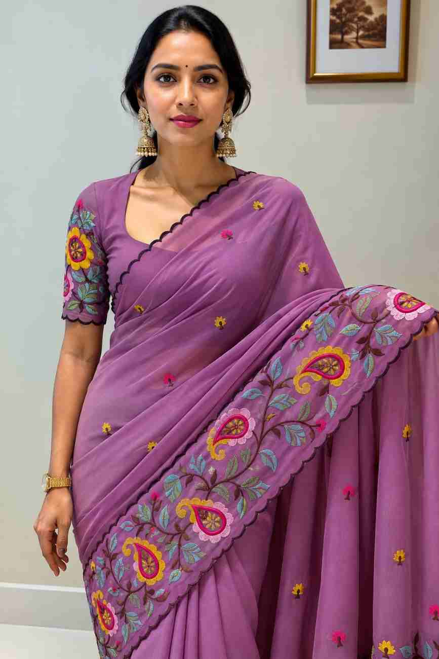 Beautiful embroidered saree with coordinated blouse