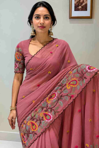 Women's festive saree with intricate embroidery detailing