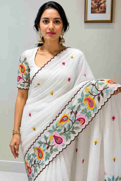 Party wear saree with matching designer blouse