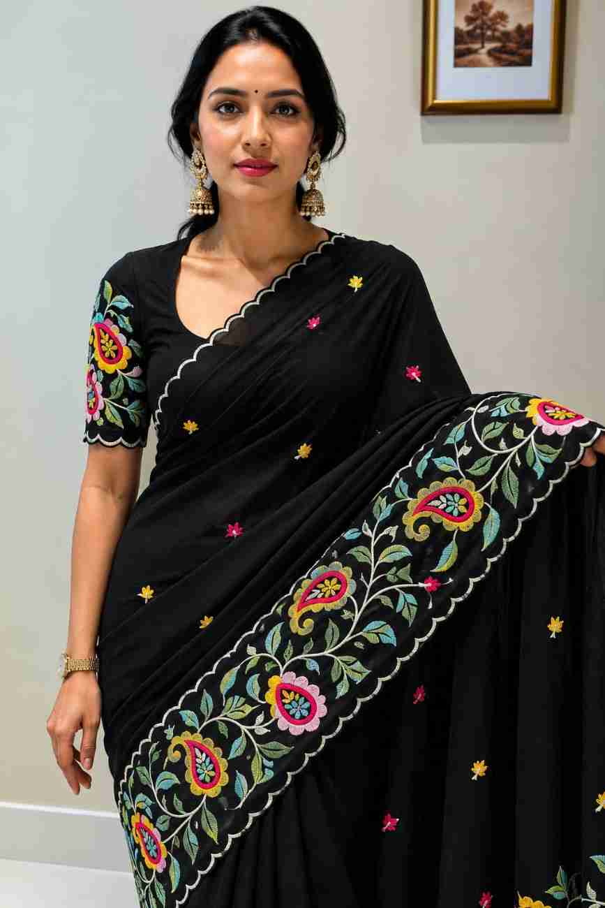 Designer star fabric saree with beautiful embroidery work