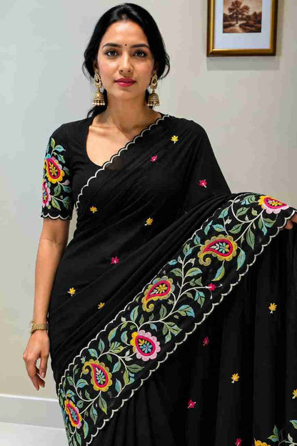 Designer star fabric saree with beautiful embroidery work