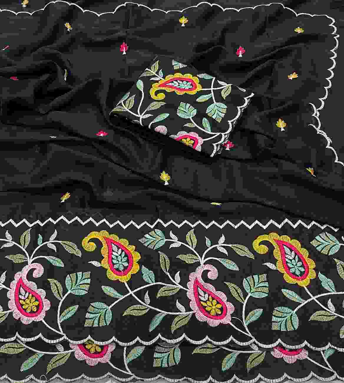 Women's designer saree with matching embroidered blouse