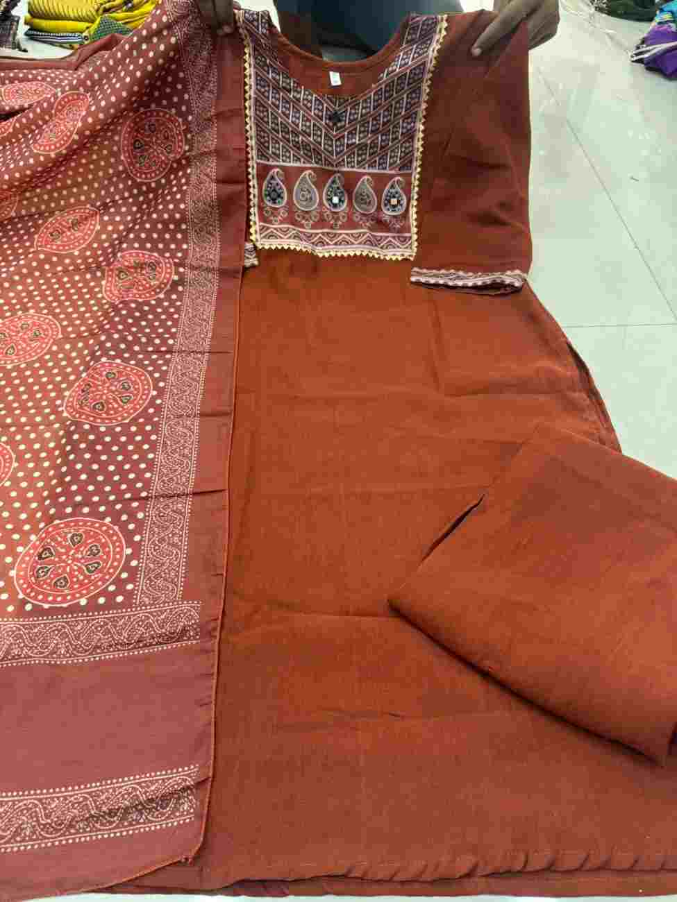 Designer festive wear kurti set with real mirror work