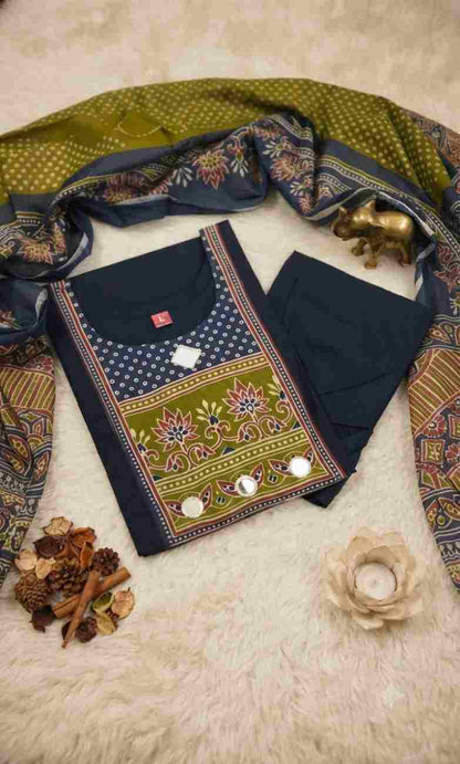 Designer cotton silk kurti pant set with mirror work for women