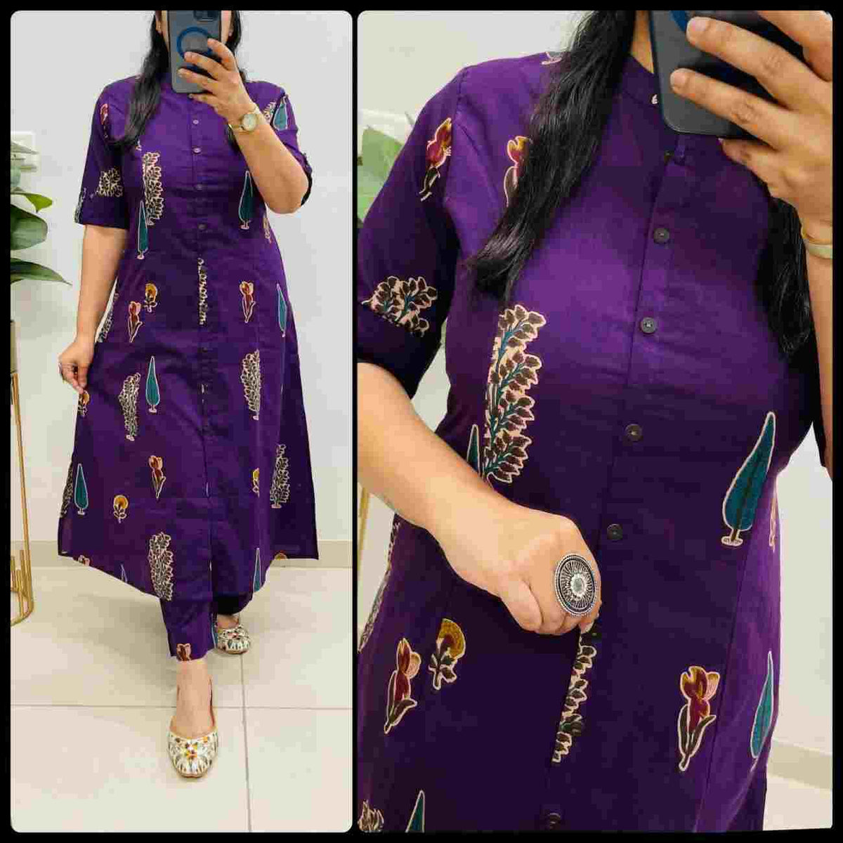 Women's digital print kurti with matching ankle-length trousers