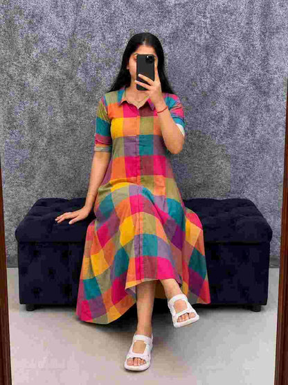 Heavy-quality slub cotton Anarkali dress for women.