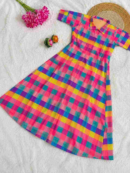 Women's ethnic midi dress with soft crepe lining.