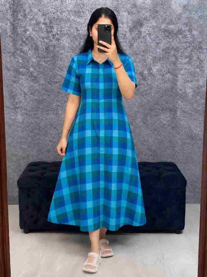 Slub cotton women's Anarkali dress available in sizes S to 3XL.