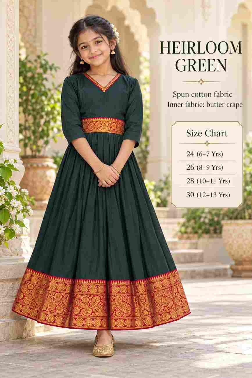 Heirloom Kids girls’ ethnic gown with jacquard waistband and zari border