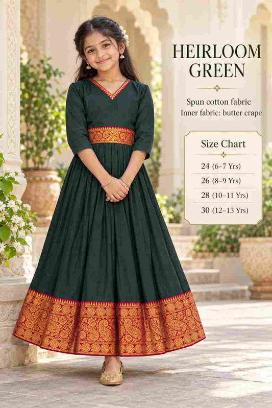 Heirloom Kids girls’ ethnic gown with jacquard waistband and zari border