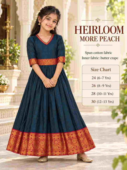Girls Traditional Festive Gown with Zari Border and Jacquard Detailing